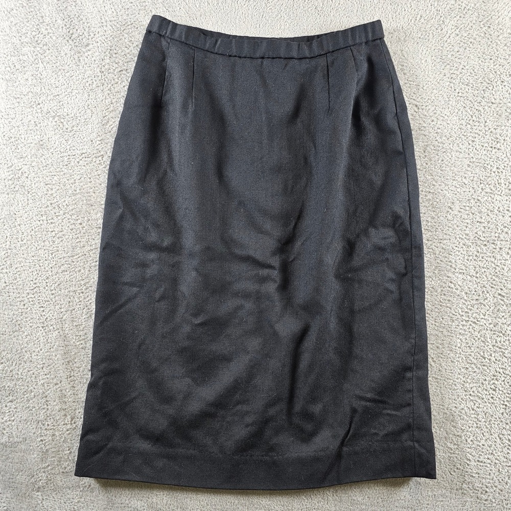 Pendleton Womens Black 100% Virgin Wool Pencil Skirt Back Slit Size 12 USA VTG